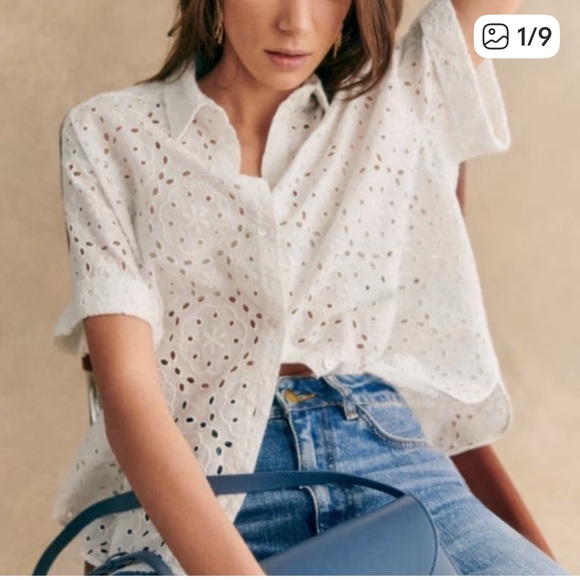 Sezane Tops - Sezane Laurineta Shirt White Eyelet Short Sleeve Button Down Size 4
